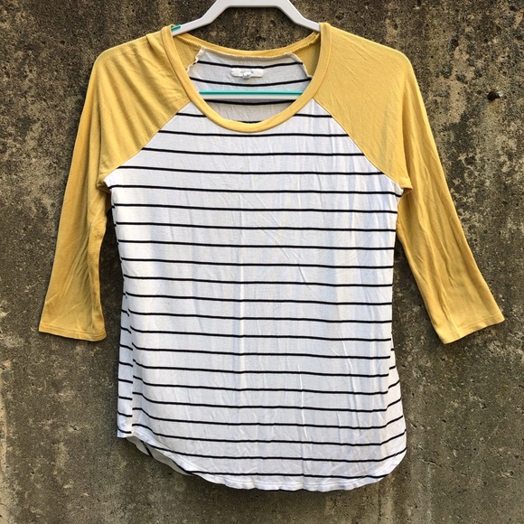 Maurices Mustard Striped Baseball Tee - Picture 1 of 8